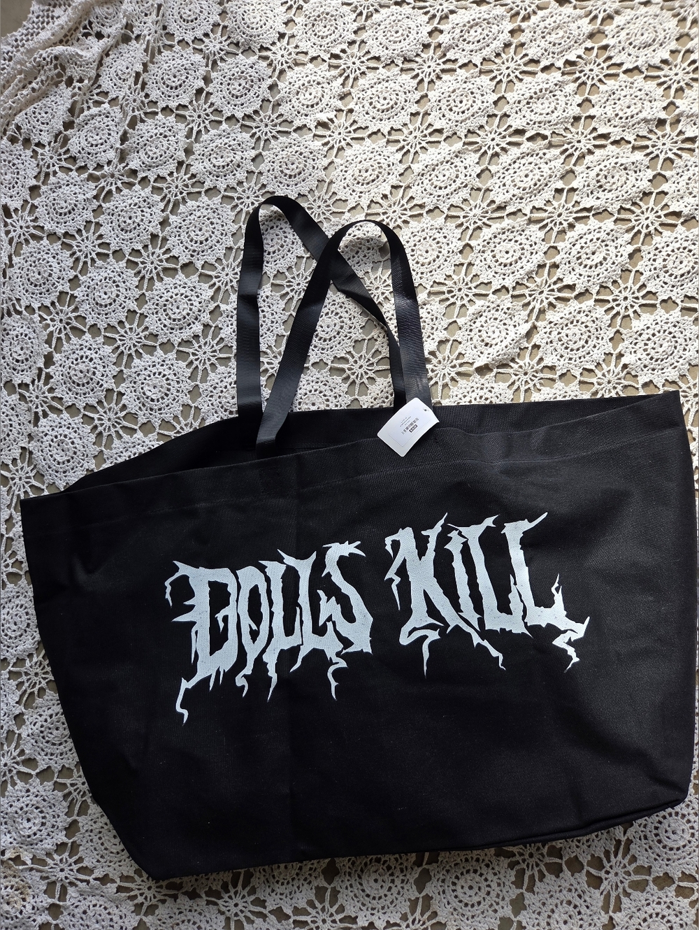 Dolls Kill Limited Edition Black Graphic Tote – Oversized Alt/Goth Style Bag